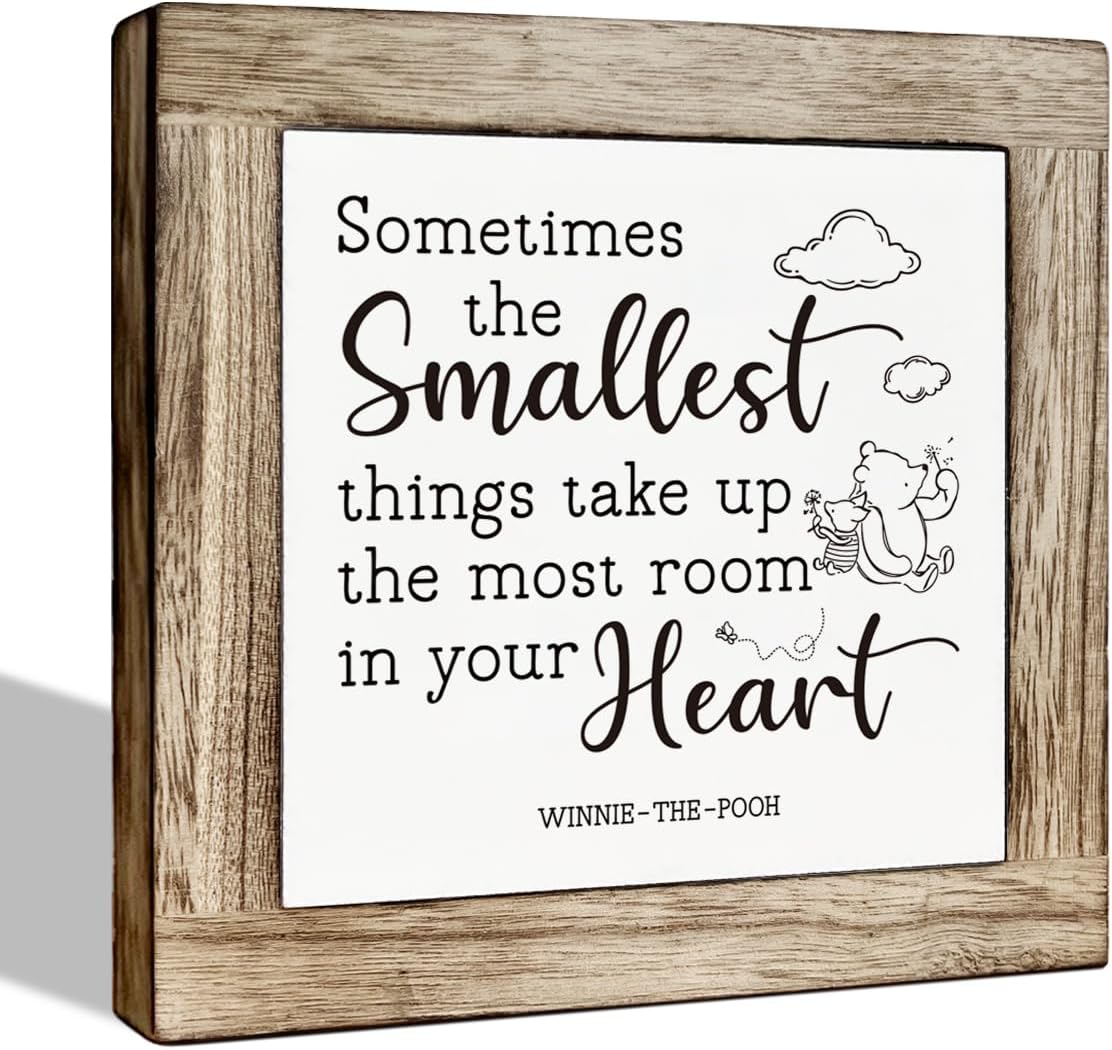 Classic Winnie the Pooh Decorative Wooden Table Sign, Cute Bear Shelf Table Decoration, Inspirational Wood Box Sign Decor for Nursery Kids Room Playroom Bedroom Baby Shower